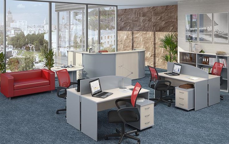 Комплект офисной мебели IMAGO три стола, 2 шкафа, стеллаж, тумба в Тамбове - изображение 1